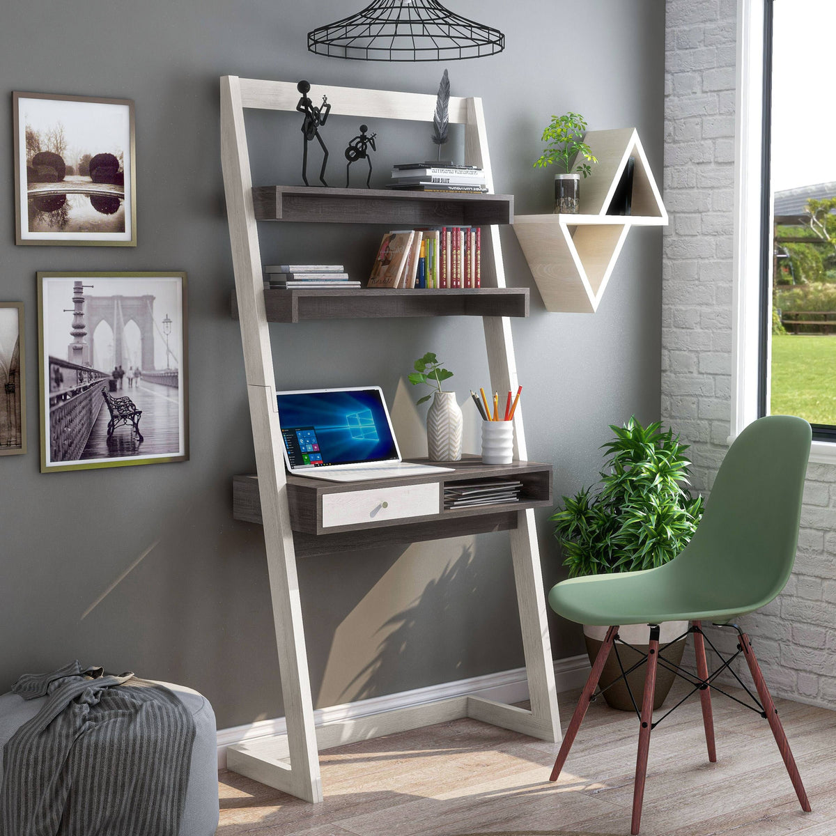 Contemporary 2-Tone 32-Inch Leaning Writing Desk T8511