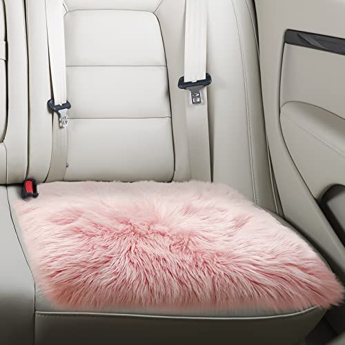 Pink Faux Fur Sheepskin Chair Cover 2 PCs Seat Cushion Pad Area Rugs (1.6ft x 1.6ft) F109