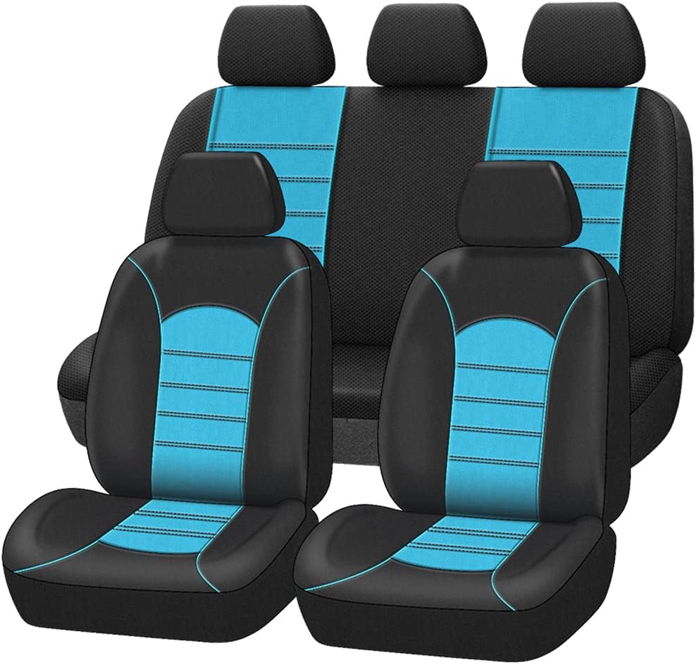 Air Mesh Car Seat Covers Full Set Breathable Airbag Compatible Water Blue U572390