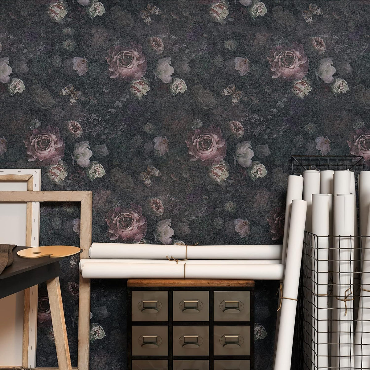 17.7''x118'' Dark Floral Peel and Stick Wallpaper C796