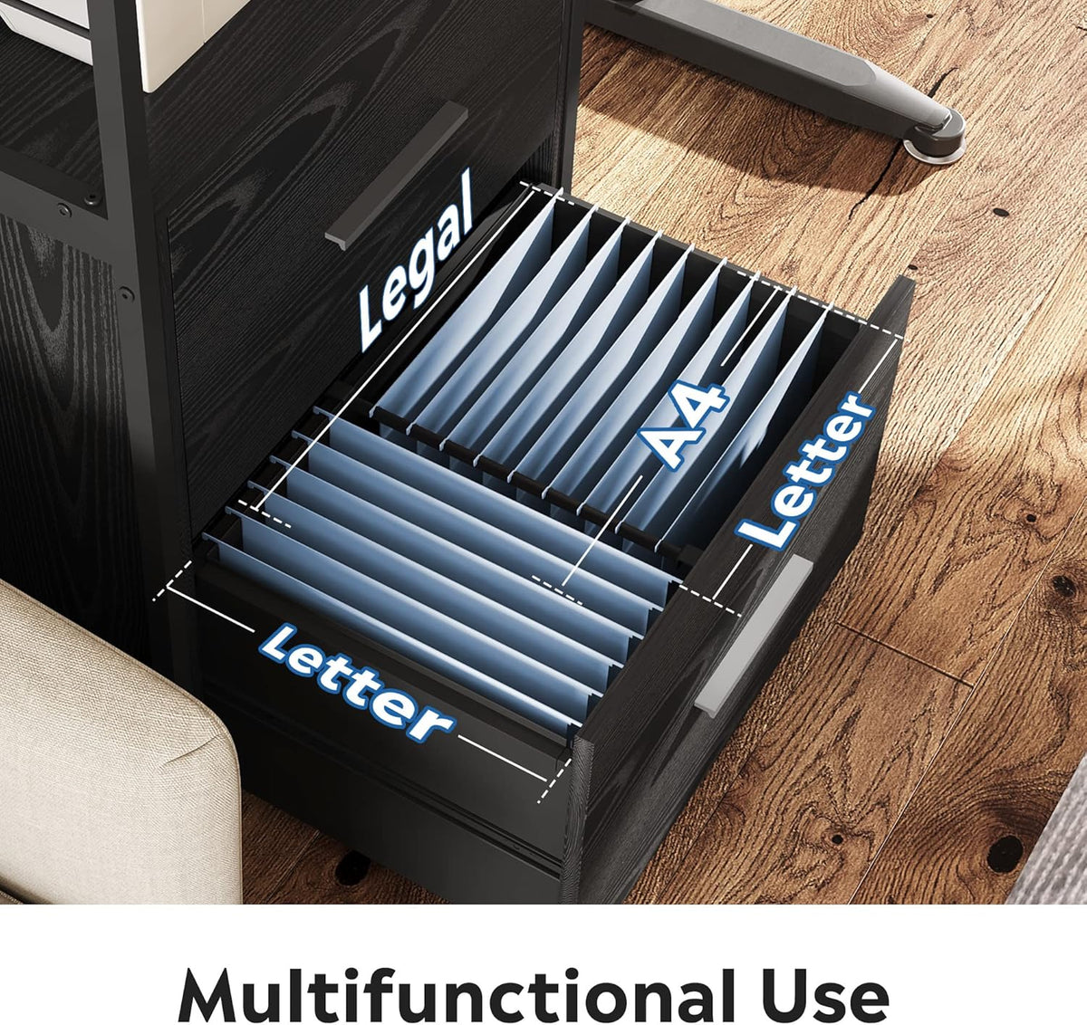 2 Drawer Black Lateral File Cabinet with Lock J962