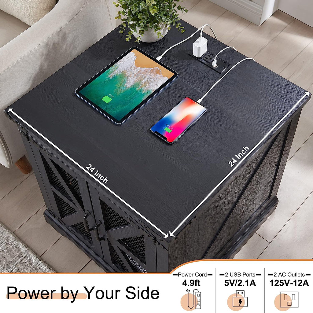 Black Nightstand with Charging Station A97414