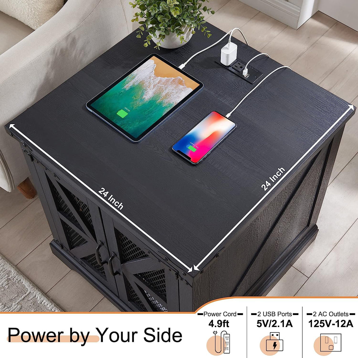 Black Nightstand with Charging Station A97414