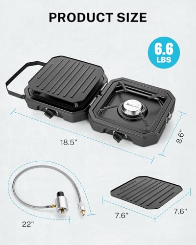 2 Burner Propane Camping Stove with Griddle & Grates H3407