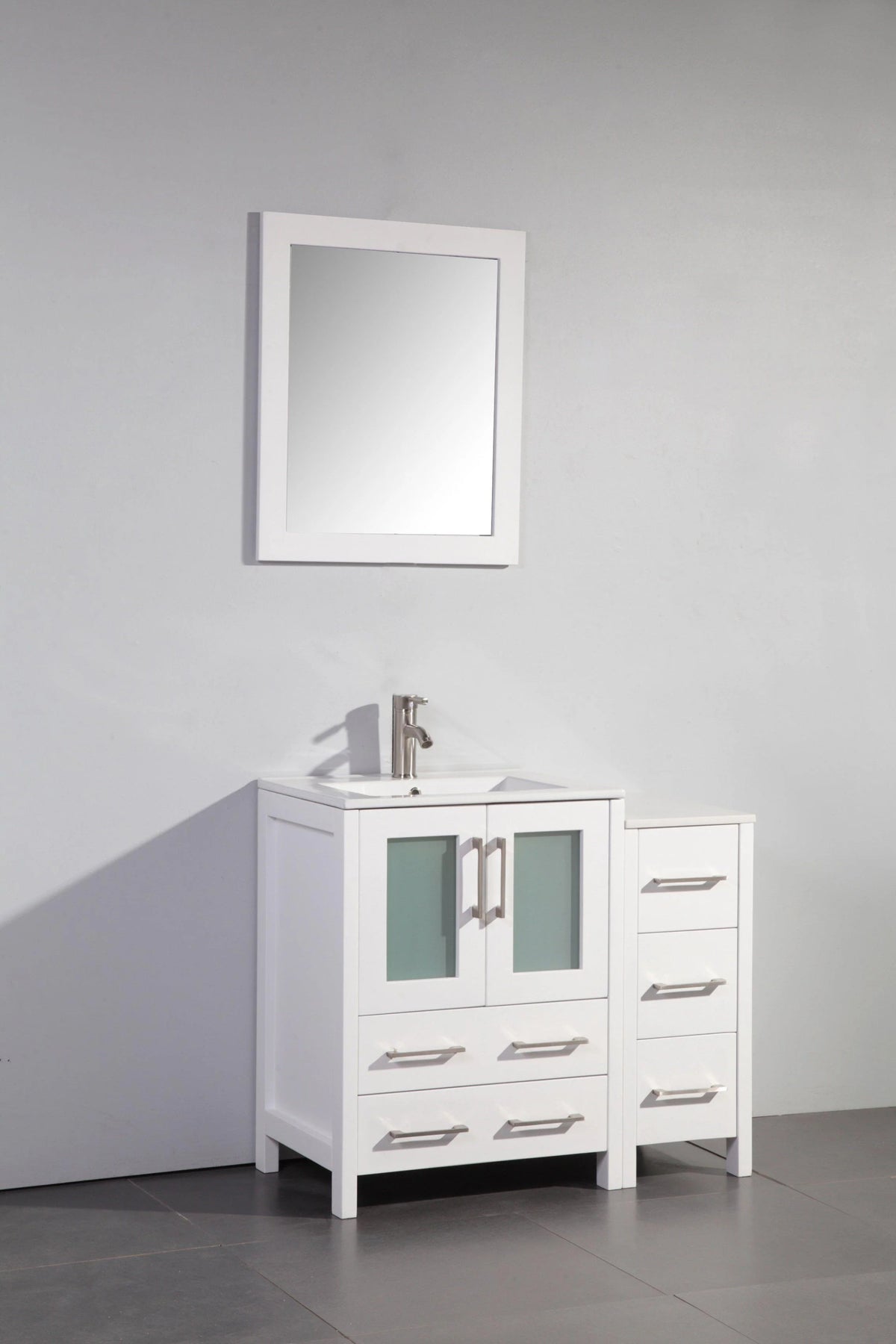 36 in. White Single Sink Vanity Cabinet with Ceramic Sink & Mirror L126