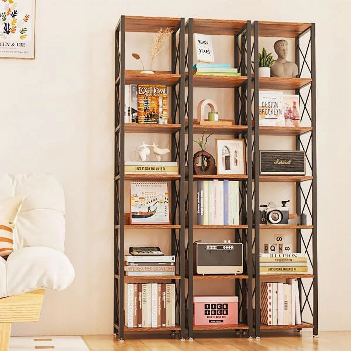 6-Tier Tall Narrow Wood Bookcase Storage Shelf F404533