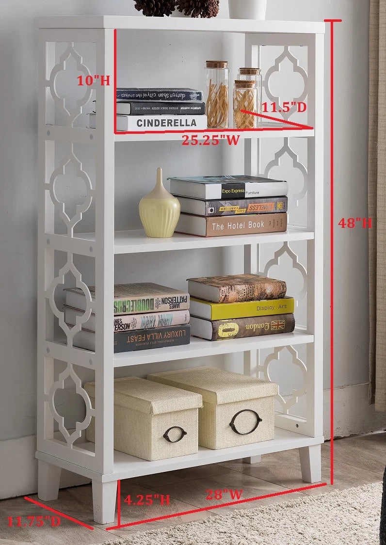 White 5 Tier Wood Bookcase F606