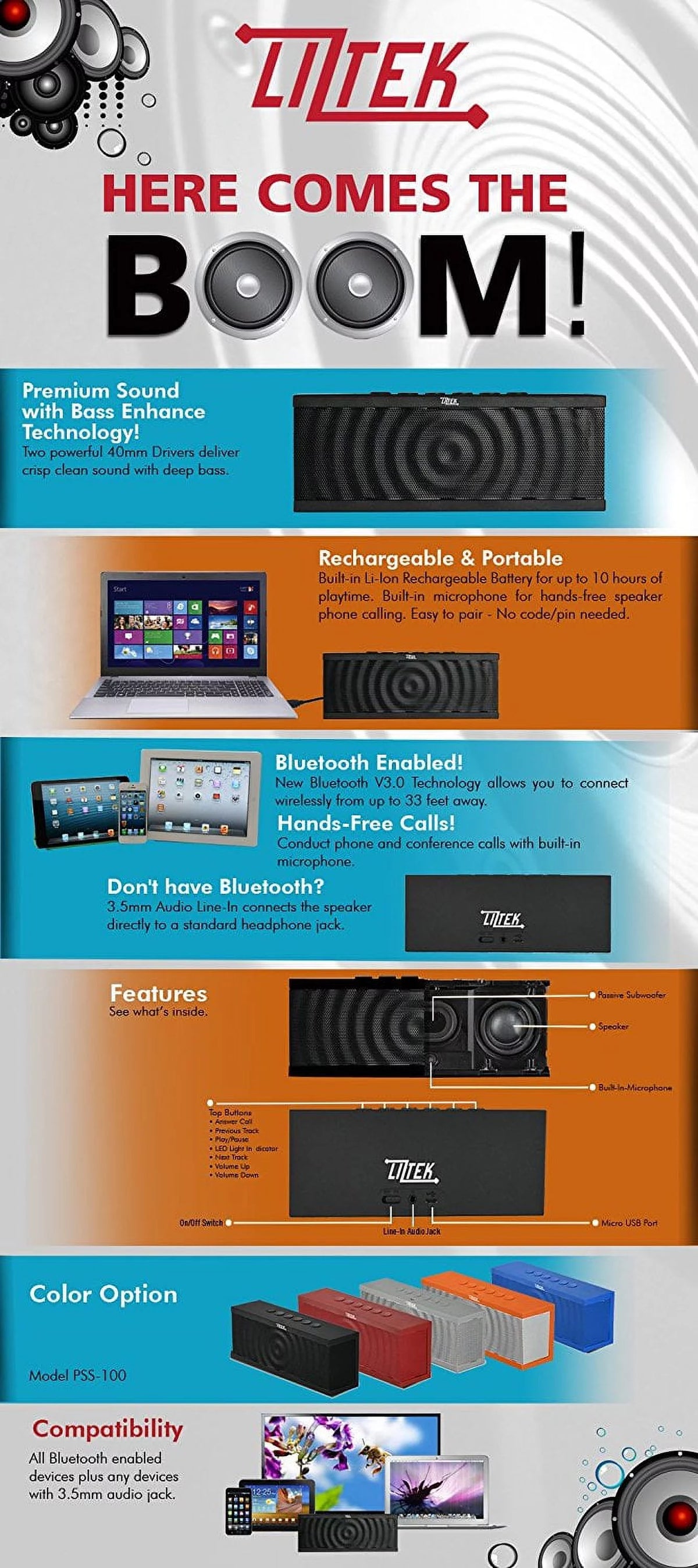 Portable Bluetooth Speaker, Black V395