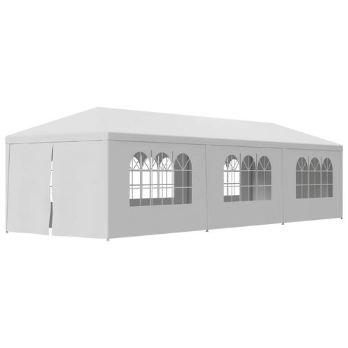10'x 30' White Gazebo Canopy with 6 Windows & 2 Sidewalls M22437