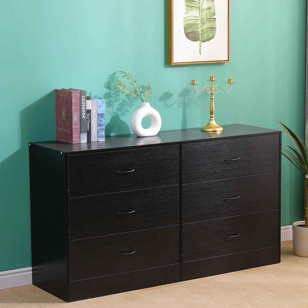 Black 6 Drawer Wood Dresser B9936
