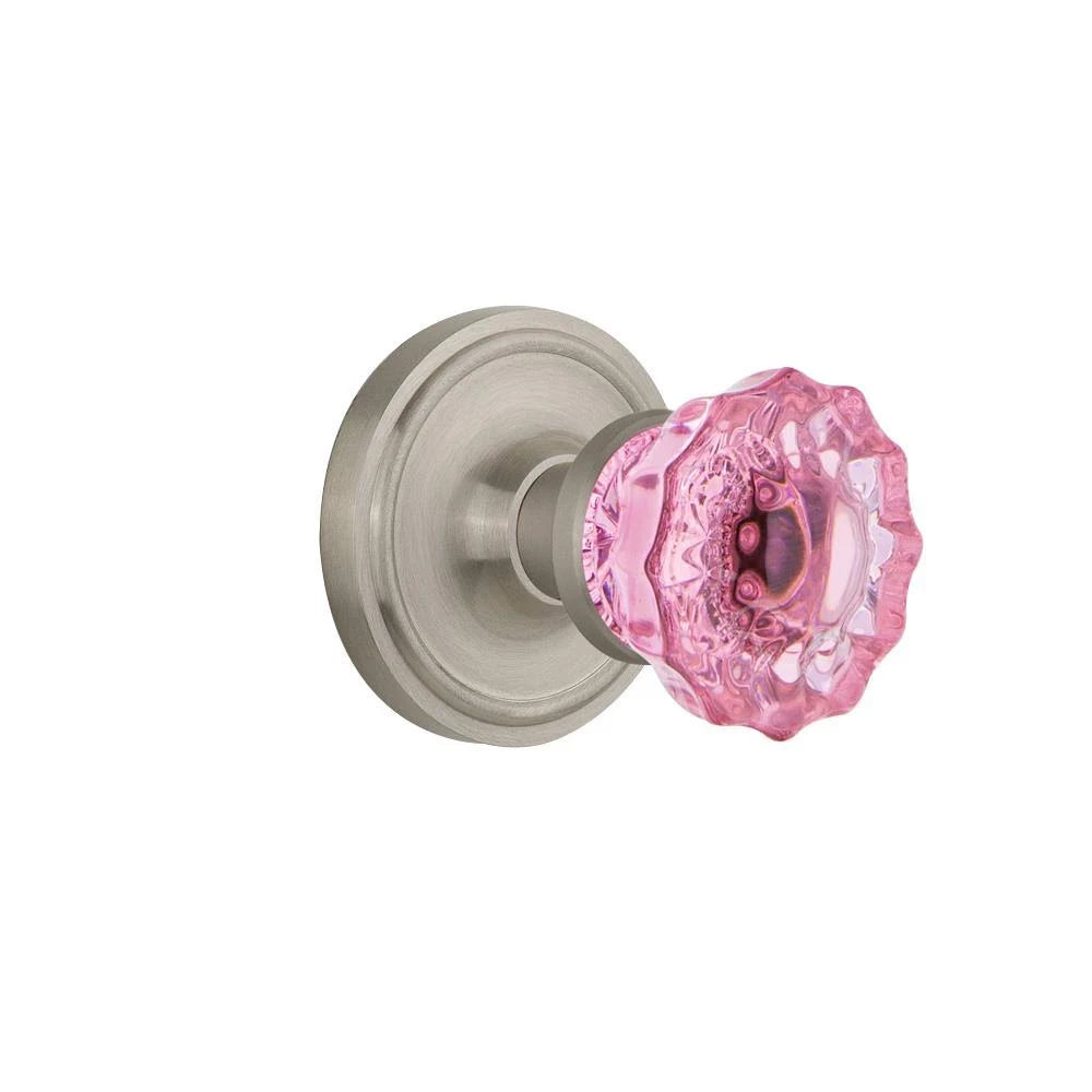 Crystal Pink Glass Door Knob in Satin Nickel J793