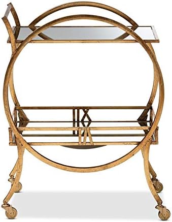 Antique Gold Finished 2-Tier Mobile Bar Cart L9716