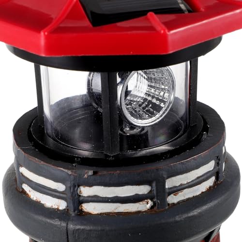 Solar Lighthouse Statue with LED Light 14.76 Inch Red F4645