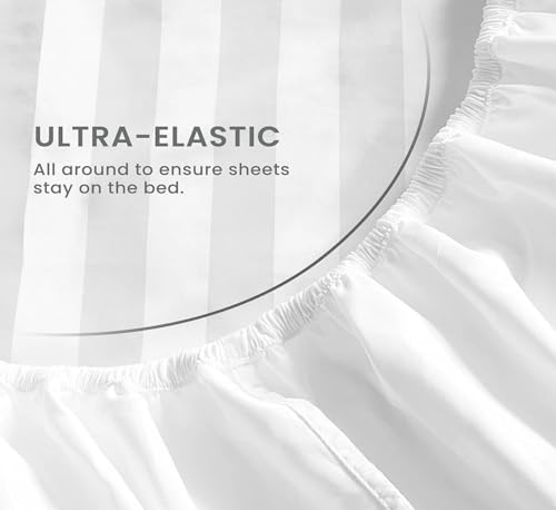 100% Egyptian Cotton King Size 4 Piece Bed Sheet Set White Stripe K2257
