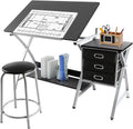 Adjustable Drafting Desk with Stool and 3 Slide Drawers Y88645
