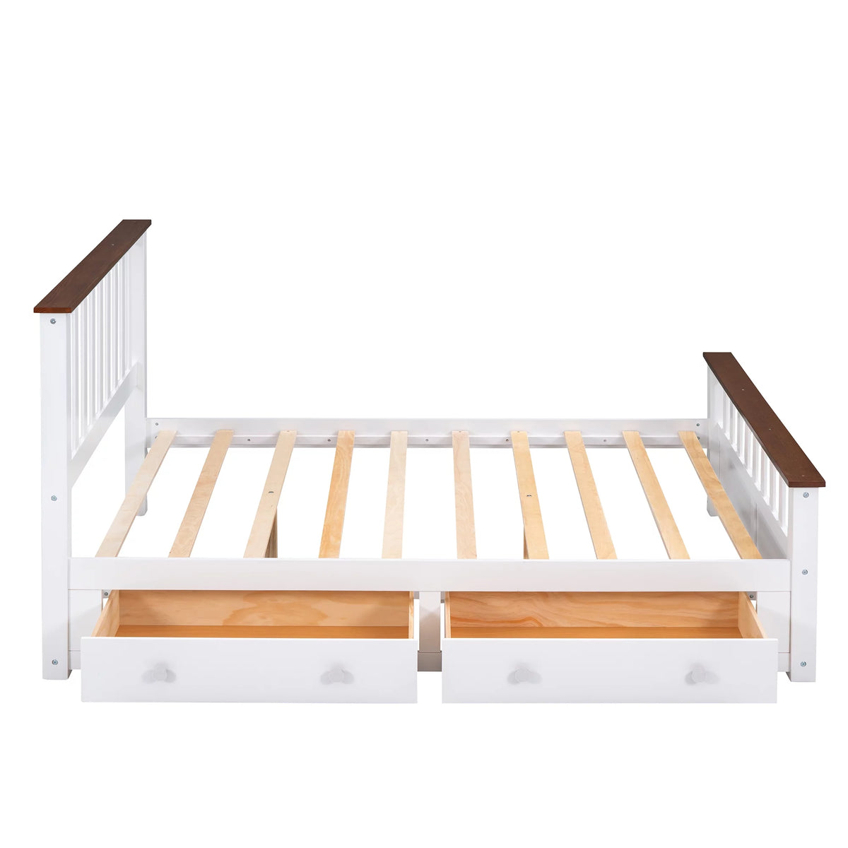 White Walnut Full Size Wood Platform Bed with Two Drawers N53477