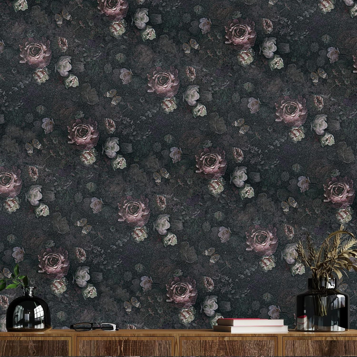 17.7''x118'' Dark Floral Peel and Stick Wallpaper C796