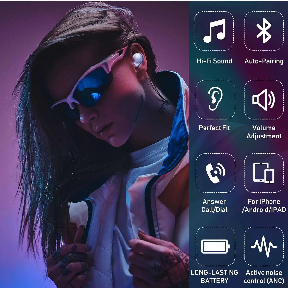 Purple True Wireless Earbuds with Active Noise Cancelling W71819