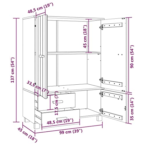 Solid Pinewood Wardrobe Dark Gray Z85012