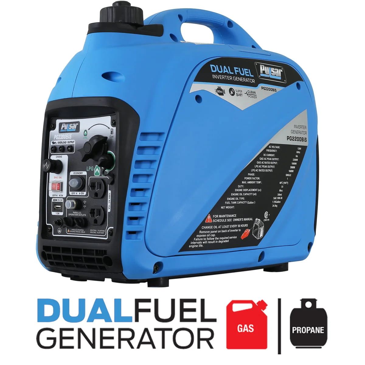 2,200 Watt Dual-Fuel Portable Inverter Generator Z28124