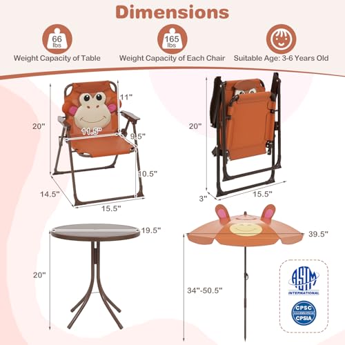 Kids Picnic Table with 2 Folding Chairs and Adjustable Umbrella L629