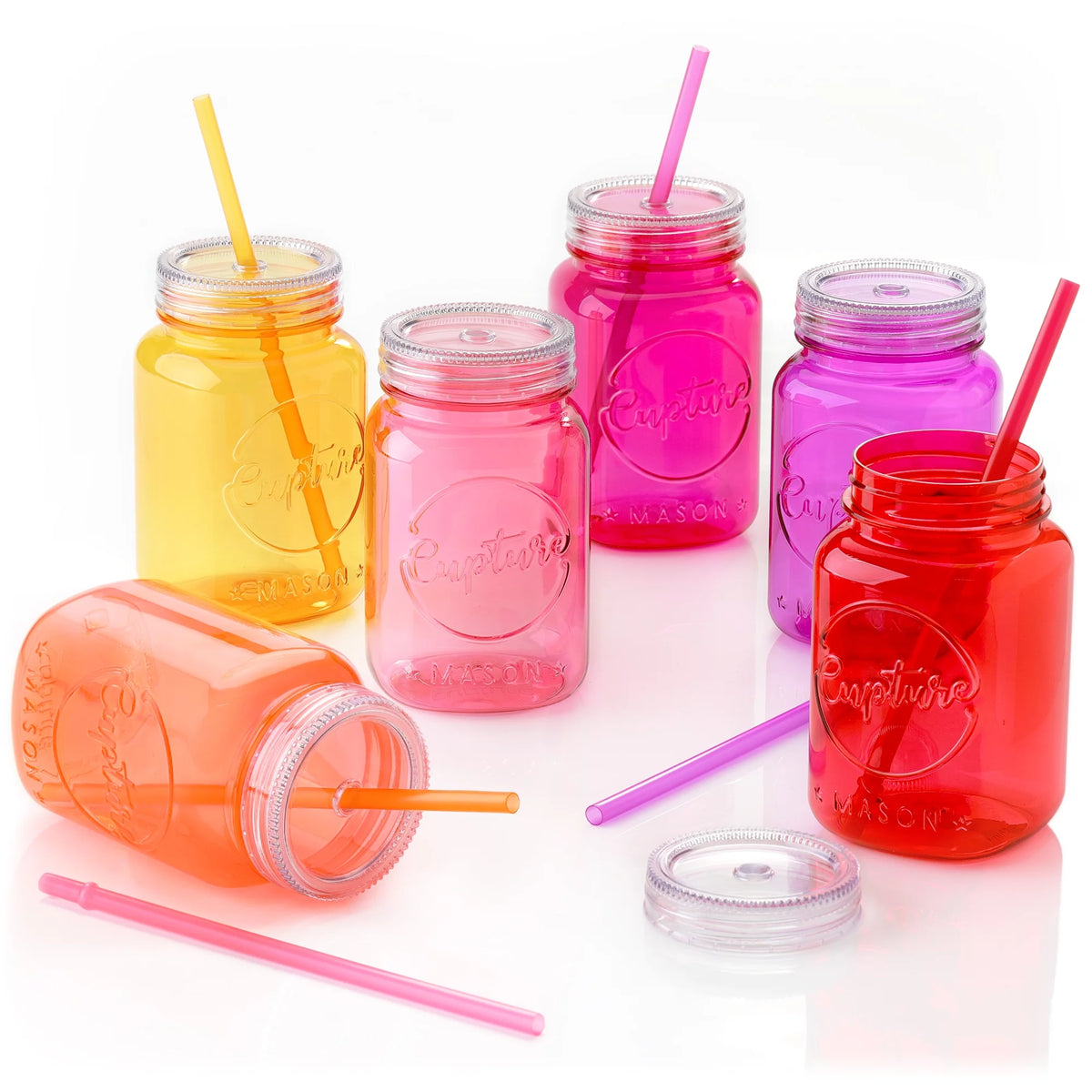 Acrylic Mason Jar Tumblers with Lids & Straws 20 oz 6 Pack D479630