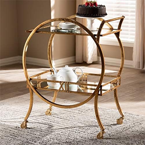 Antique Gold Finished 2-Tier Mobile Bar Cart L9716