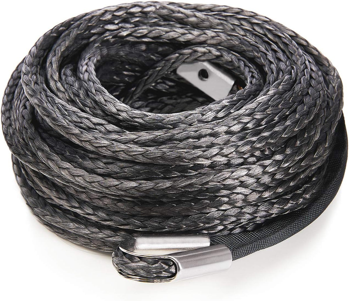 Synthetic Winch Rope, 3/8 x 95' 25000 LBs 12 Strands Red & Black with Hook and Protective Sleeve N70143