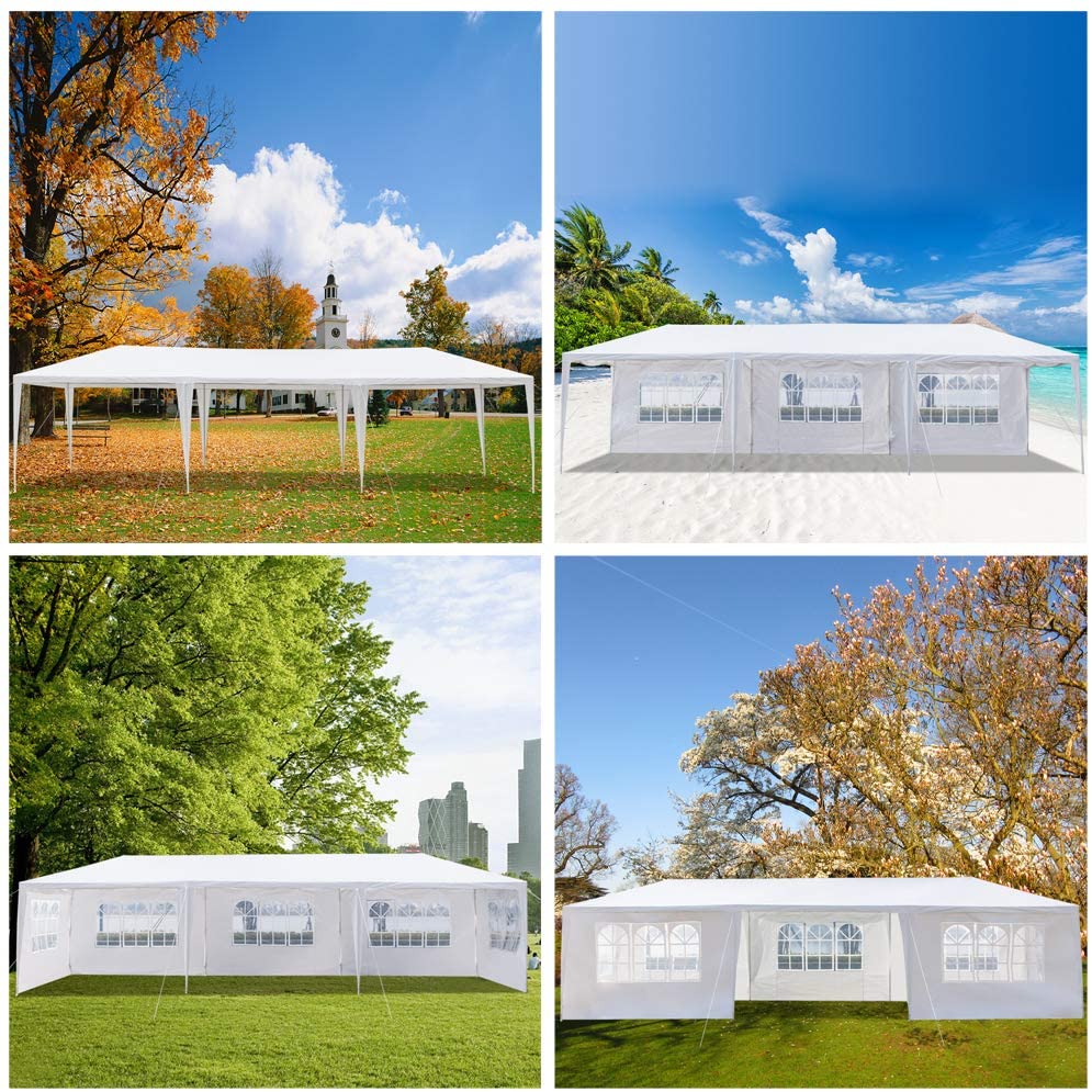 White 10'x30' Outdoor Canopy Tent with 7 Removable Walls T7615