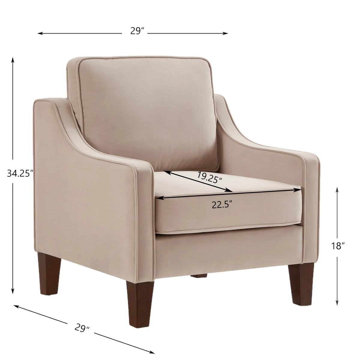 Taupe Velvet Upholstered Armchair with Wooden Legs P3574