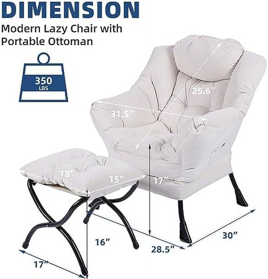 Modern Lazy Chair with Ottoman Steel Frame Lounge Chair Set with Footstool Armrests Side Pocket A30711