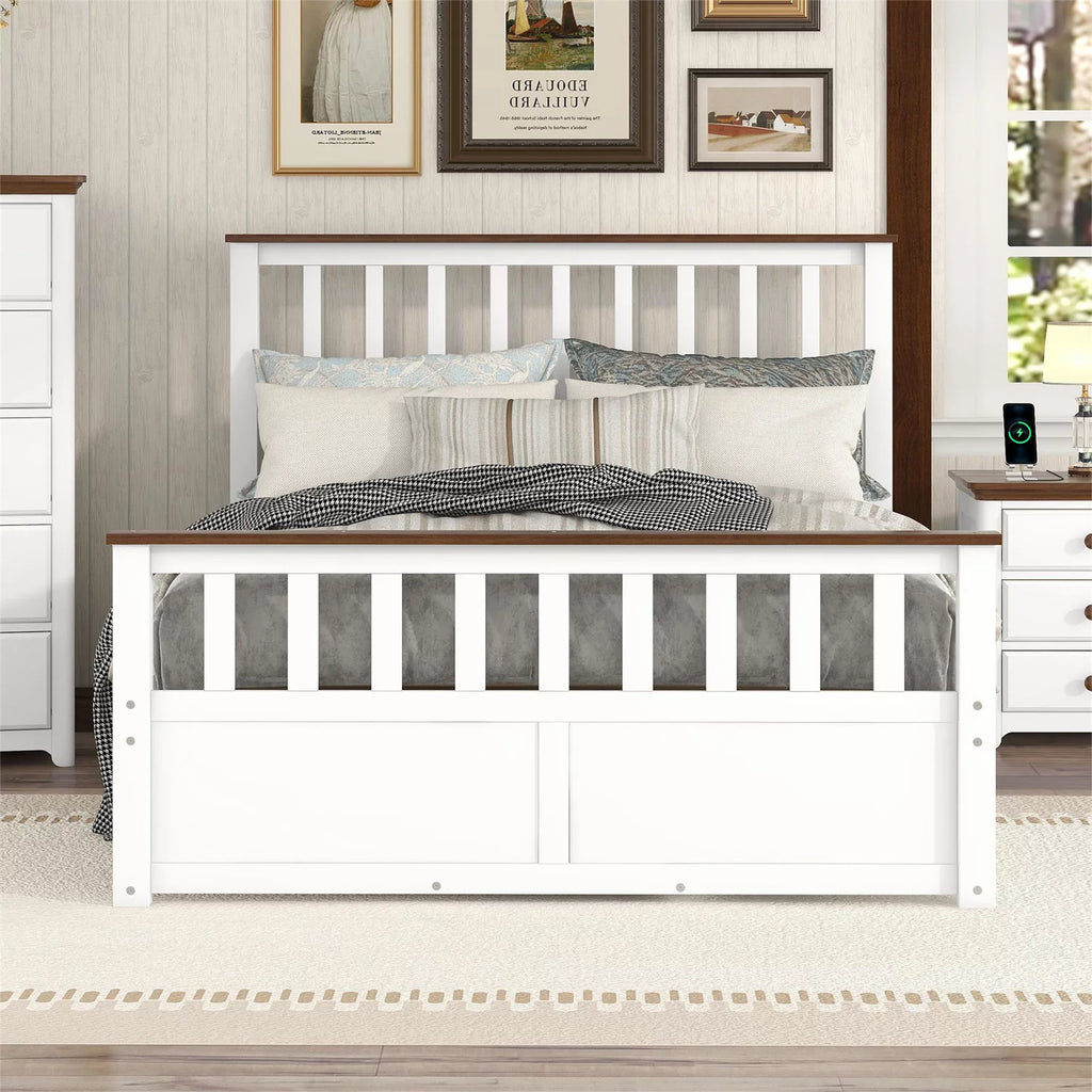 White Walnut Full Size Wood Platform Bed with Two Drawers N53477