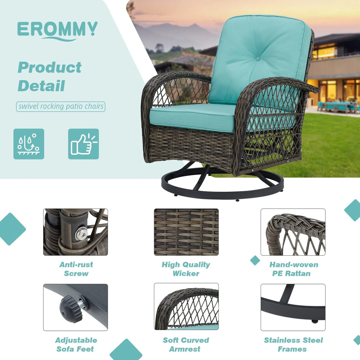 Outdoor Swivel Glider Wicker Patio Bistro Set with Cushions and Glass Table X12836