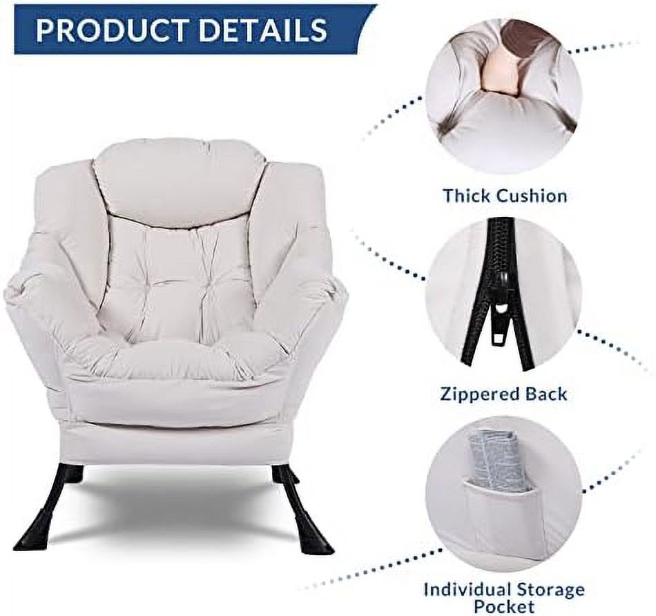 Modern Lazy Chair with Ottoman Steel Frame Lounge Chair Set with Footstool Armrests Side Pocket A30711