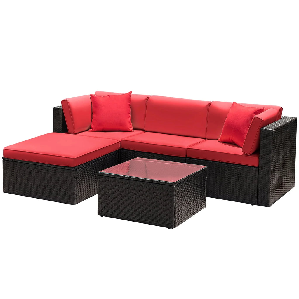 5 Pieces PE Rattan Wicker Patio Sectional Set with Table K327236