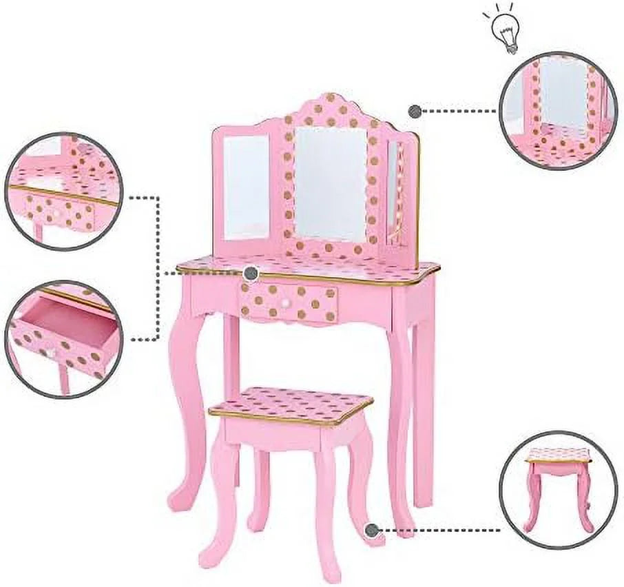 Pretend Play Vanity Table and Chair Set with LED Mirror B841651