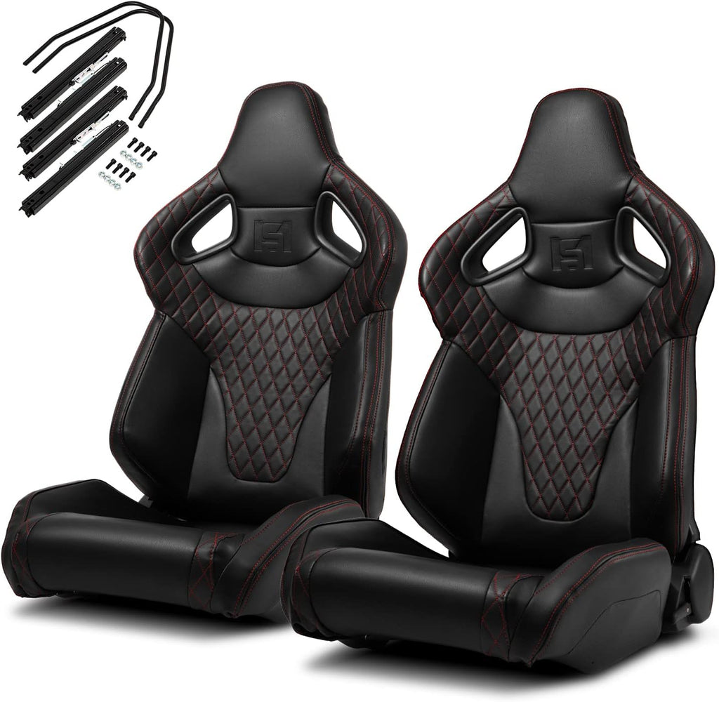 1 Pair Universal Black PVC Sport Racing Seats with Slider E3973