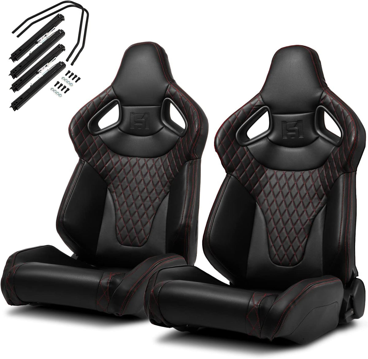 1 Pair Universal Black PVC Sport Racing Seats with Slider E3973