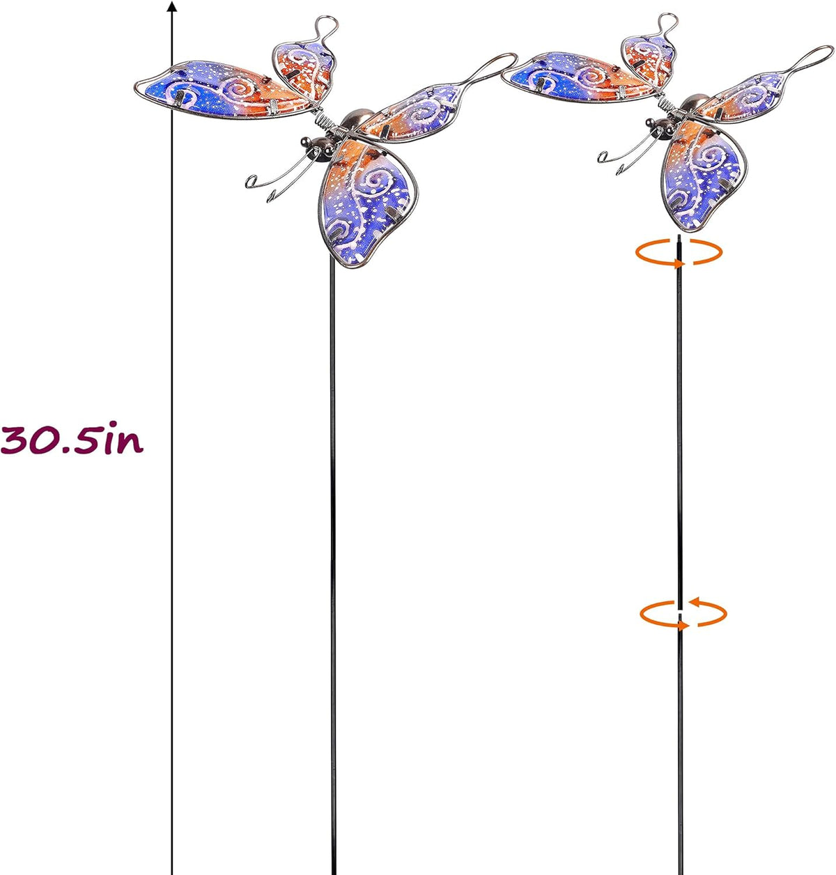 Set of 3 Glass & Metal Butterfly Garden Stakes Z4320