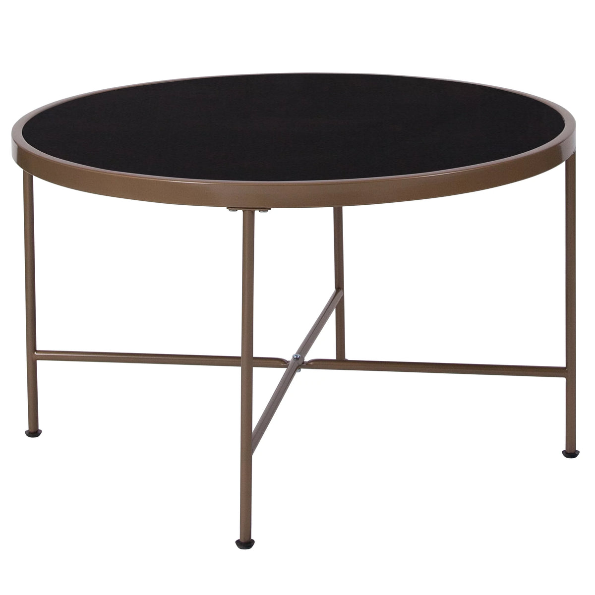 Black Tempered Glass Coffee Table with Gold Metal Frame B78037