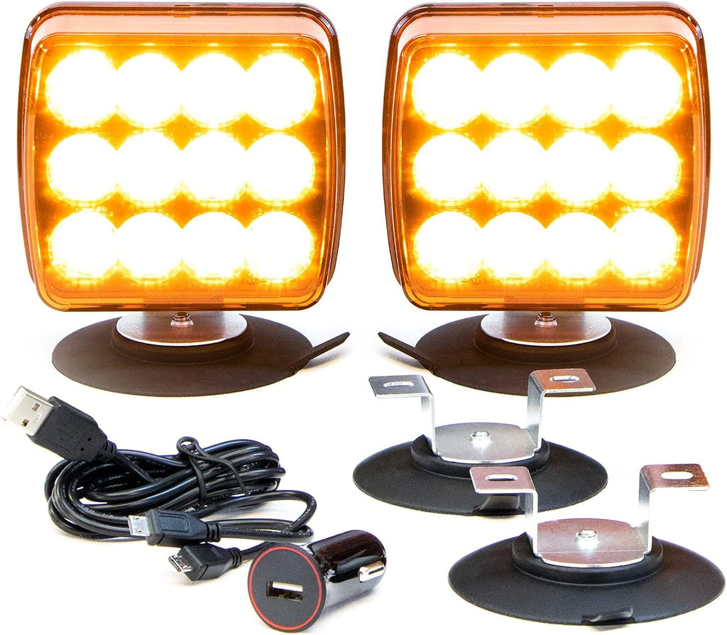 Amber LED Flashing Warning Light Kit with Magnetic Suction Cup Mounts H339662