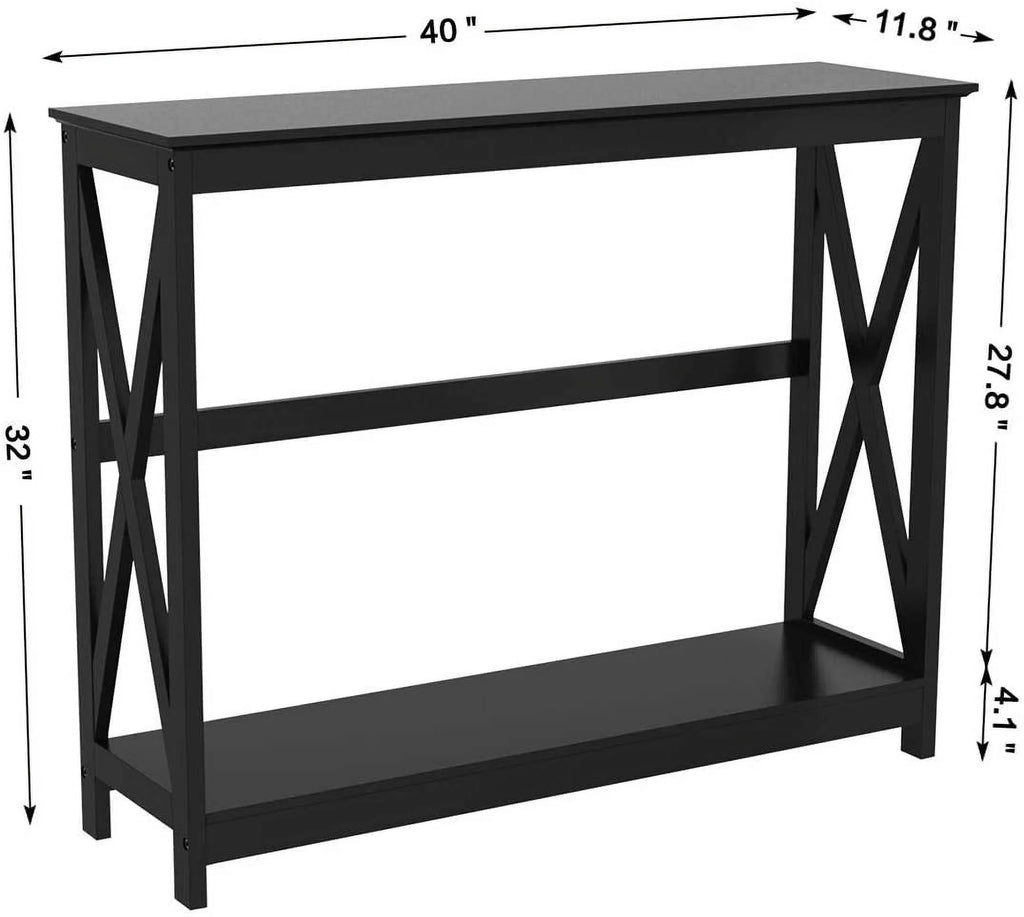 2-Piece Coffee Table & Sofa Side Console Table Set Black I9007