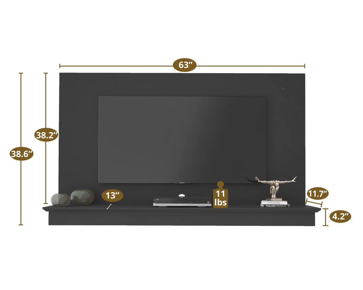 Black Floating TV Stand with LED Strip and Shelf X6818