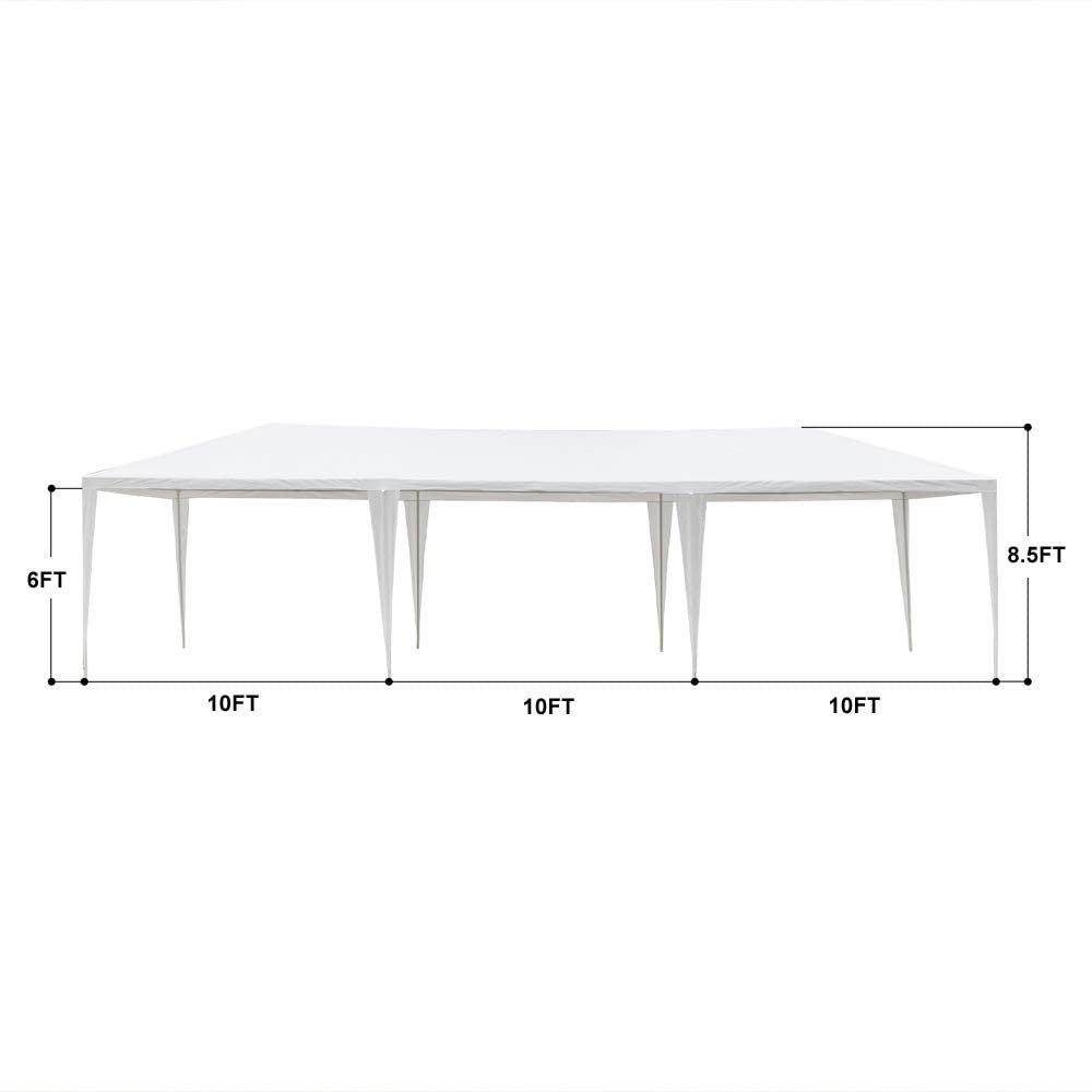 White 10'x30' Outdoor Canopy Tent with 7 Removable Walls T7615