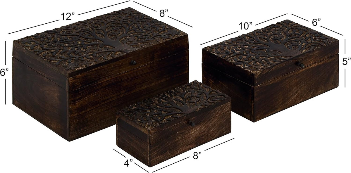 Wood Carved Box Set of 3 W223553