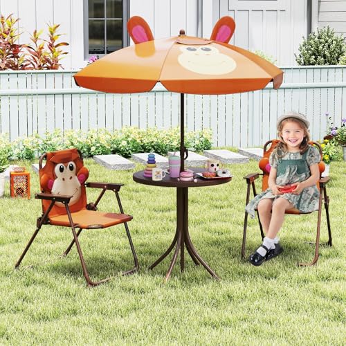 Kids Picnic Table with 2 Folding Chairs and Adjustable Umbrella L629