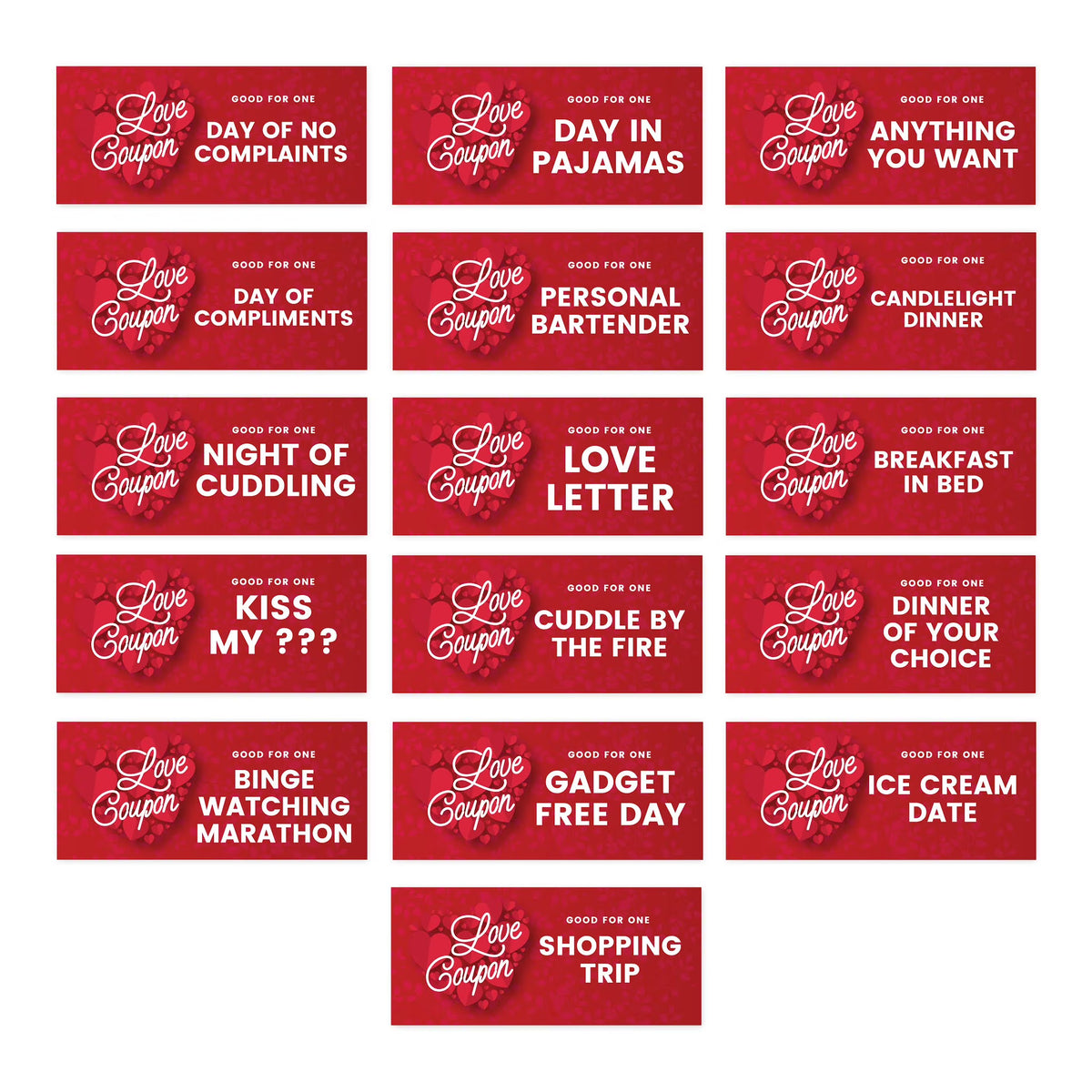 Red Hearts Love Coupons, 16-Pk S59390
