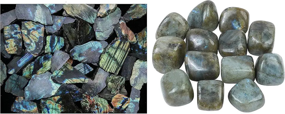 Polished Labradorite Slice & 13 Pcs Tumbled Stones C4495