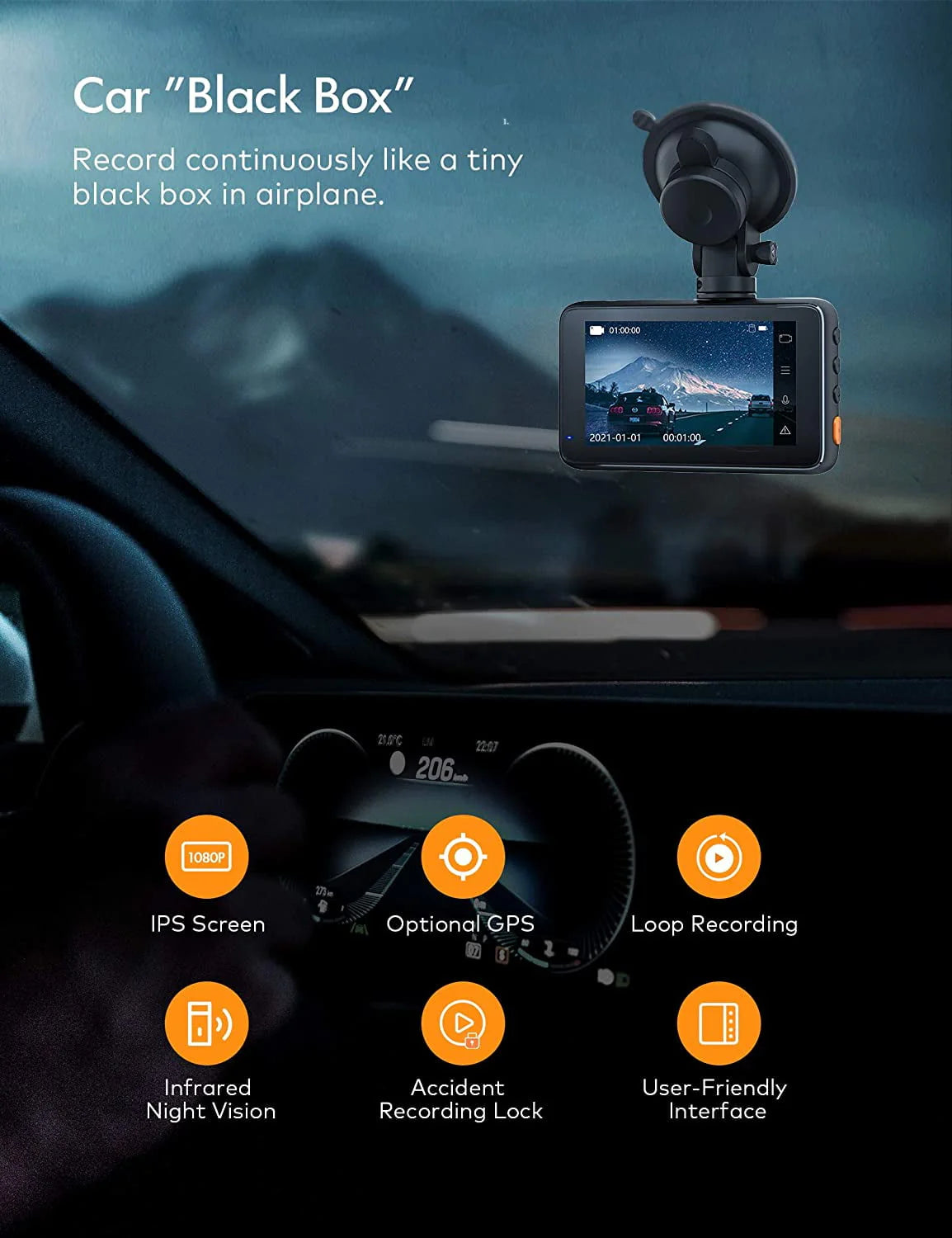 1080P Dash Cam with 3'' IPS Screen N545