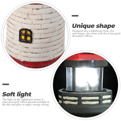 Solar Lighthouse Statue with LED Light 14.76 Inch Red F4645